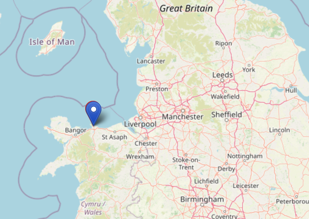 Map of part of British Isles showing the location of Llandudno, in North Wales