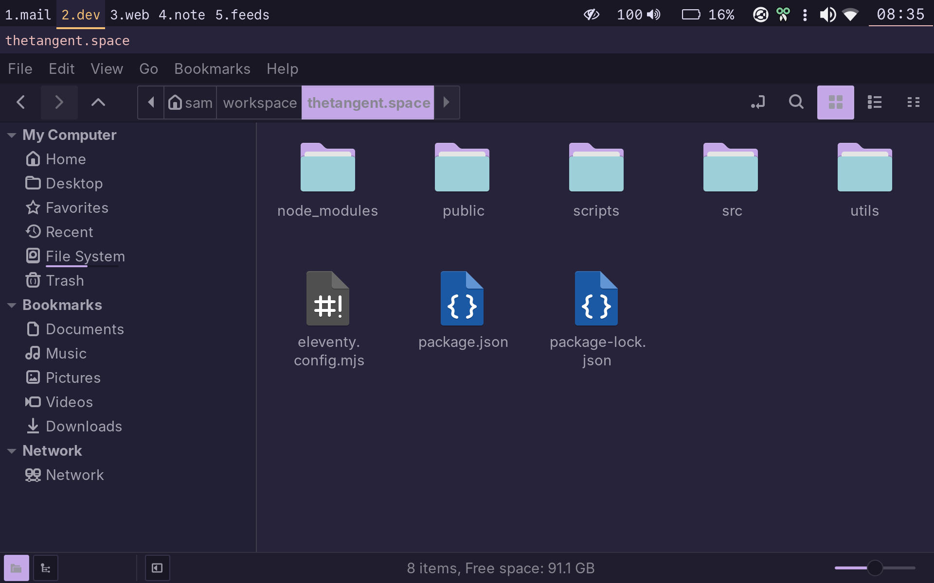 A screenshot of the Nemo file browser. The colour scheme is Rosé Pine to match the purple of the device.